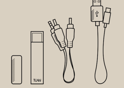 Wand 7 - CO JE V KRABICI_ magnetická samolepka_ WAND_ 3,5mm samec na RCA samec, USB nabíjecí kabel